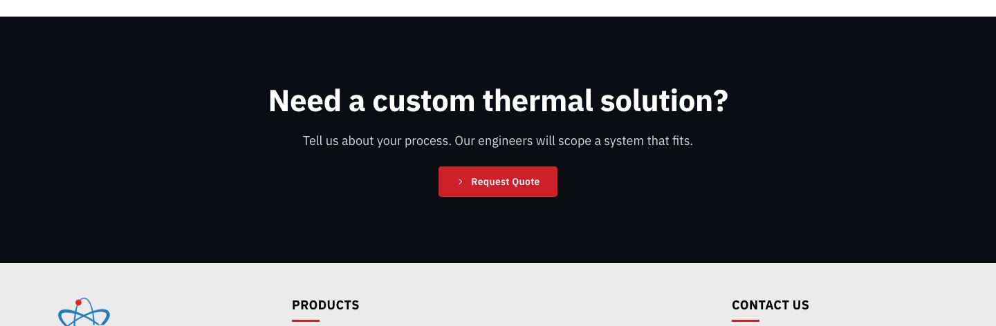 Screenshot of upton.test today (/ · 1440 · closing CTA band). A flat near-black rectangle with a third "custom" line and a third contact button, identical on every page it appears on.